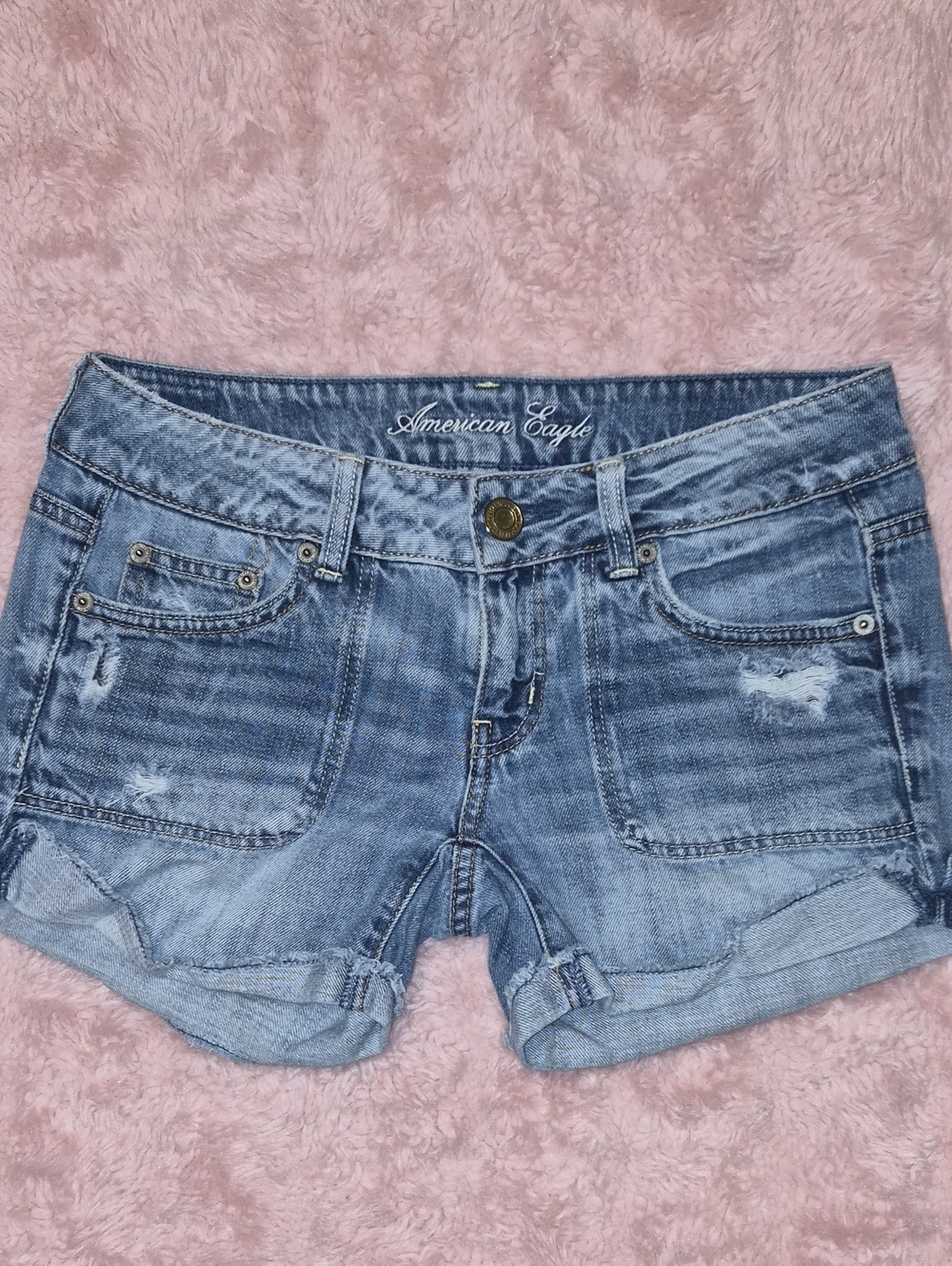 American Eagle Outfitters Light Blue Distressed Denim Shorts